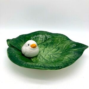 Bassano Italy Handpainted Ceramic Leaf Dish with Bird